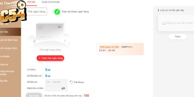 Người chơi có thể rút tiền c54 về các tài khoản cá nhân liên kết